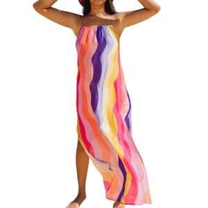 Sundress Grace Capri Multicolor Rainbow Long Maxi Slip Dress Women’s Size M/L